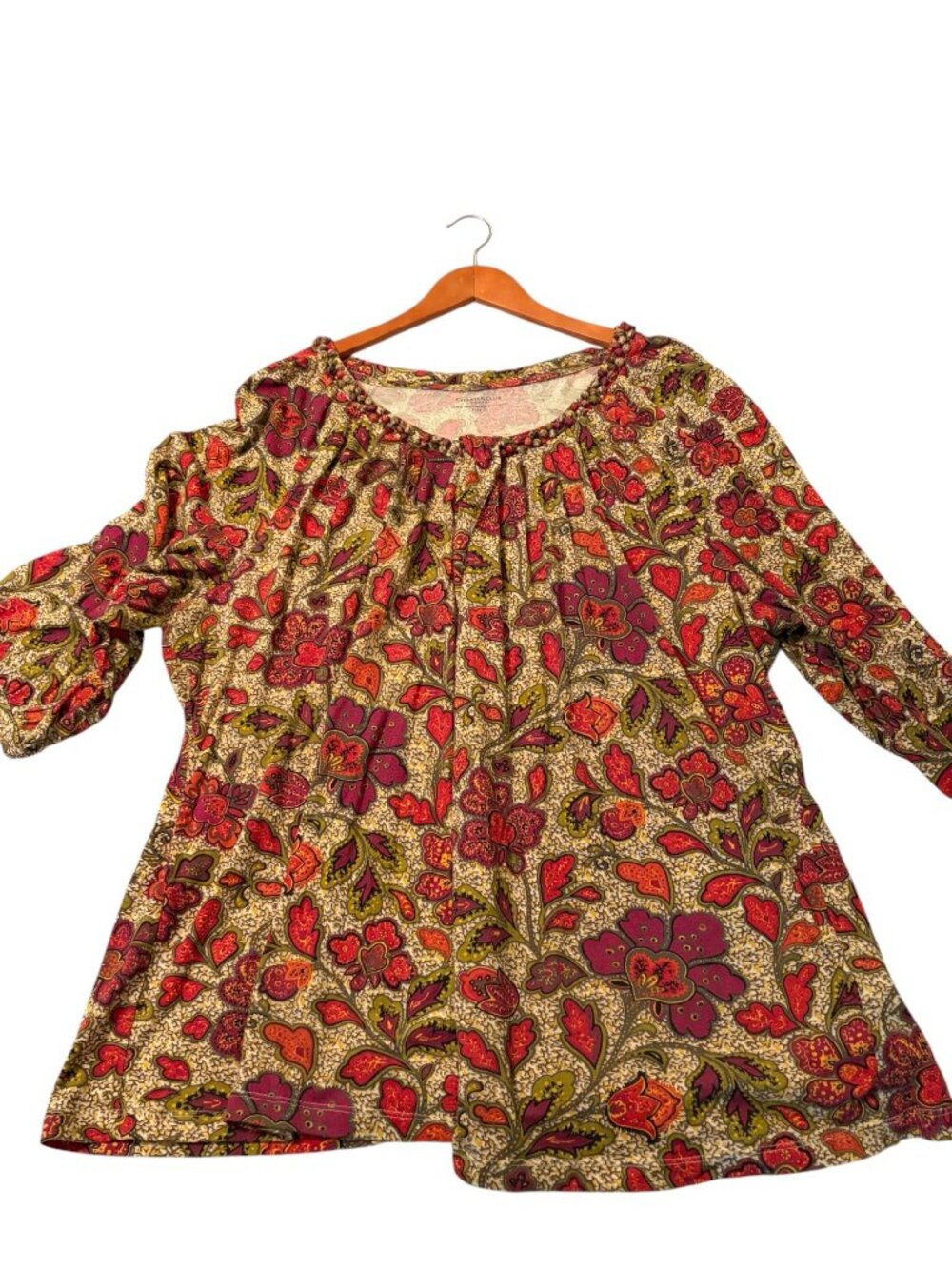 Women's Charter Club Peasant Style Blouse Colorful Paisley Floral Size 3X Top
